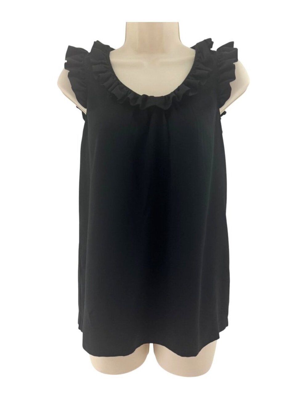 Kate Spade Silk Black Ruffle Sleeveless Tunic Top Shirt Blouse Size XS Tank